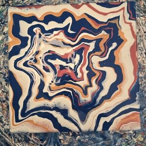 Abstract Swirl Pour Painting Art in Blue, Orange, Maroon, and  Cream